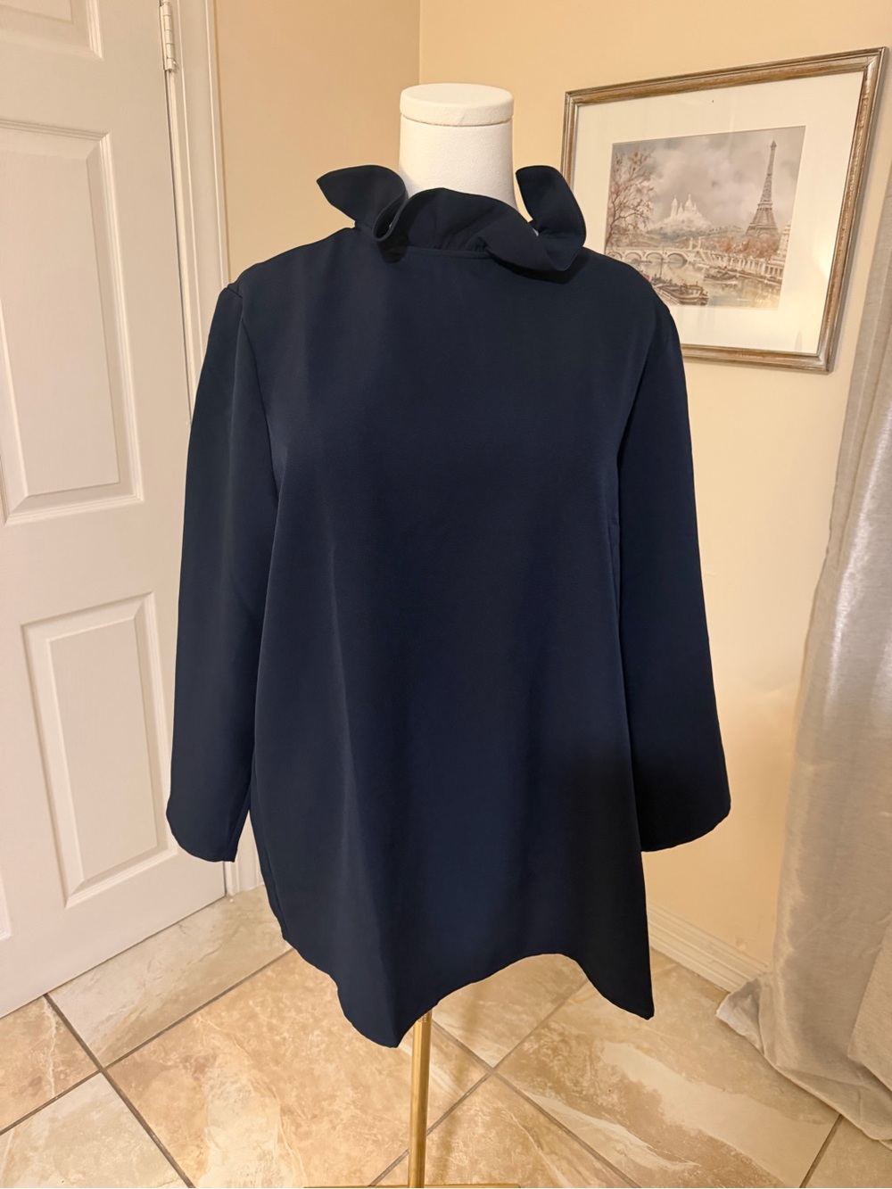 Tuckernuck Navy Ruffle-Neck Long Sleeve Tunic